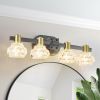 24" Vintage 4-Light Vanity Light – Black Iron with Clear Crystal Shades
