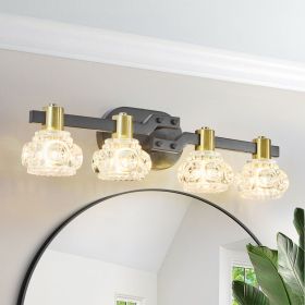 24" Vintage 4-Light Vanity Light – Black Iron with Clear Crystal Shades
