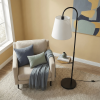 Seoul Black Floor Lamp with Wood Table – Metal Base & Rotary Switch