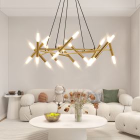41" Golden Modern Branch Chandelier with Frosted Tubes & Adjustable Cords