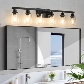 37" Modern 6-Light Black Bathroom Vanity Light with Clear Glass Shades