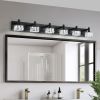 Modern 6-Light Matte Black LED Vanity Light with Crystal Glass Shades