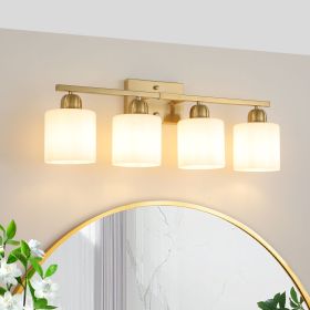 4-Light Gold Bathroom Vanity Light – Milky White Frosted Glass Shades