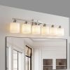 38" Nickel 6-Light Bathroom Vanity Light – Milky White Glass Shades