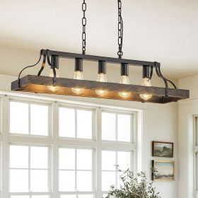 34" Black & Gold Vintage 5-Light Pendant Chandelier – Adjustable Chain