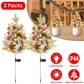 2Pcs Solar Powered Lighted Christmas Tree Urn Filler With Light Artificial Xmas Trees Light with Berries Decor Balls LED Pathway Pine Tree IP44 W