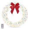 24in Pre-lit Iridescent Outdoor Christmas Wreath Decoration, Lighted Metal Wreath with Red Bow, Warm White LED Lights