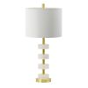 26" White Marble Table Lamp with Brass Accents & Fabric Drum Shade