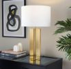 28" Metal Table Lamp in Antique Brass and White Linen Shade