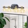 24" Vintage 4-Light Vanity Light – Black Iron with Clear Crystal Shades