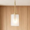Gold Modern Pendant Light with Frosted Glass Shade & Adjustable Height