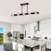 10-Light Black Farmhouse Rectangle Chandelier with Crystal Accents