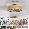 20" Farmhouse Caged Ceiling Fan with Light – Low Profile Flush Mount with Remote