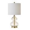 25" Curved Glass Table Lamps Set of 2 with Gold Accents & White Fabric Shades