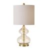 25" Curved Glass Table Lamps Set of 2 with Gold Accents & White Fabric Shades