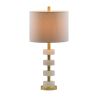 26" White Marble Table Lamp with Brass Accents & Fabric Drum Shade