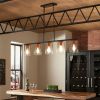 5-Light Linear Kitchen Island Chandelier with Clear Glass Shades & Wood Grain Accent