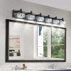 Modern 6-Light Matte Black LED Vanity Light with Crystal Glass Shades