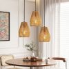 Set of 3 Rustic Hemp Rope Pendant Lights – Farmhouse Hanging Fixtures