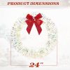 24in Pre-lit Iridescent Outdoor Christmas Wreath Decoration, Lighted Metal Wreath with Red Bow, Warm White LED Lights