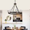 Matte Black & Gold Wagon Wheel Crystal Chandelier – Modern Farmhouse