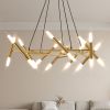 41" Golden Modern Branch Chandelier with Frosted Tubes & Adjustable Cords