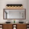 38" Industrial 6-Light Vanity Light – Black Cage with Wood Accents