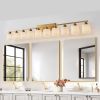 6.5" Modern Gold Bathroom Vanity Light – Milky White Glass Shade