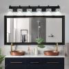 Modern 6-Light Matte Black LED Vanity Light with Crystal Glass Shades