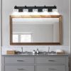 Modern 5-Light Matte Black LED Vanity Light with Crystal Glass Shades