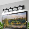 Modern 5-Light Matte Black LED Vanity Light with Crystal Glass Shades