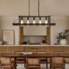 34" Black Industrial 5-Light Linear Chandelier – Adjustable Farmhouse Pendant
