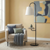 Seoul Black Floor Lamp with Wood Table – Metal Base & Rotary Switch