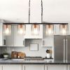 5-Light Linear Kitchen Island Chandelier with Clear Glass Shades & Wood Grain Accent