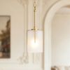 Gold Modern Pendant Light with Frosted Glass Shade & Adjustable Height