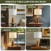 26" Mid-Century Triangular Wood Table Lamp with Gold Accents & White Linen Shade