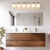 38" Nickel 6-Light Bathroom Vanity Light – Milky White Glass Shades