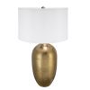 31-Inch Gold Aluminum Urn Table Lamp with White Fabric Shade