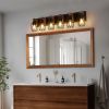 38" Industrial 6-Light Vanity Light – Black Cage with Wood Accents