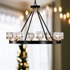 Matte Black & Gold Wagon Wheel Crystal Chandelier – Modern Farmhouse