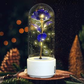 2-in-1 LED Rose Flower Night Light with Bluetooth Speaker – Glass Dome Accent Lamp (Option: White Base Purple Flower)