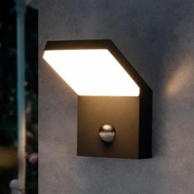 LED Outdoor Wall Light with Motion Sensor – Modern Wall-Mount Sconce (Option: Black)