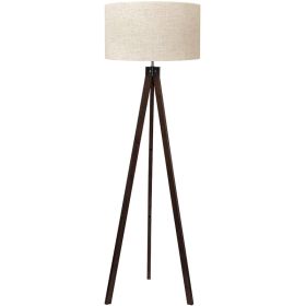 Mid-Century Modern Tripod Floor Lamp – Rubberwood Base with Linen Shade (Option: Dark brown)