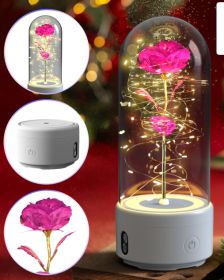 2-in-1 LED Rose Flower Night Light with Bluetooth Speaker – Glass Dome Accent Lamp (Option: White Base Color Flower)