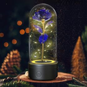 2-in-1 LED Rose Flower Night Light with Bluetooth Speaker – Glass Dome Accent Lamp (Option: Black Base Purple Flower)