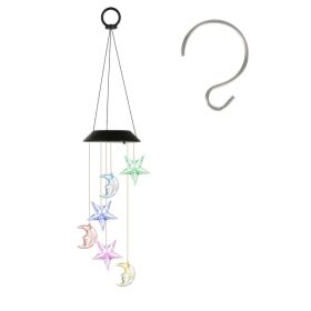 Solar Moon & Star Wind Chime – 7-Color Changing IPX4 Waterproof Outdoor Garden Décor (Option: 1Pcs)