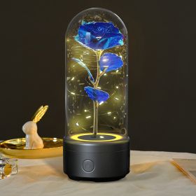 2-in-1 LED Rose Flower Night Light with Bluetooth Speaker – Glass Dome Accent Lamp (Option: Black Base Blue Flower)