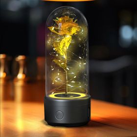 2-in-1 LED Rose Flower Night Light with Bluetooth Speaker – Glass Dome Accent Lamp (Option: Black Base Gold Flower)