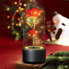 2-in-1 LED Rose Flower Night Light with Bluetooth Speaker – Glass Dome Accent Lamp (Option: Black Base Red Flower)