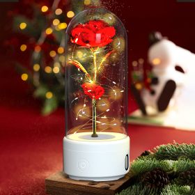 2-in-1 LED Rose Flower Night Light with Bluetooth Speaker – Glass Dome Accent Lamp (Option: White Base Red Flower)